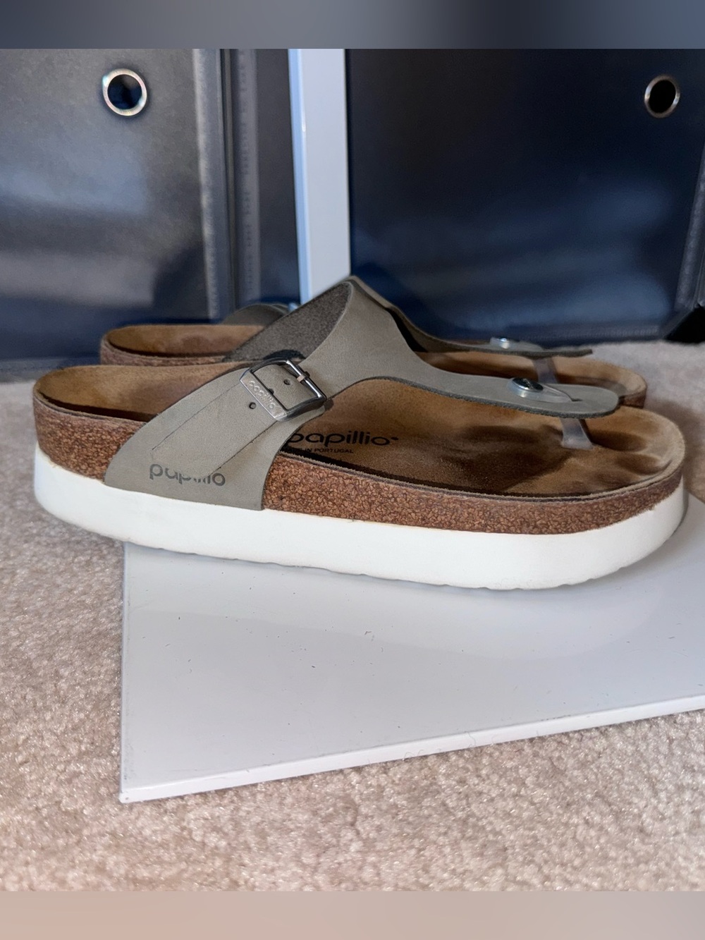 Birkenstock Papillio Gizeh Platform Leather Sandals Dove Grey EUR 39 / US 8
